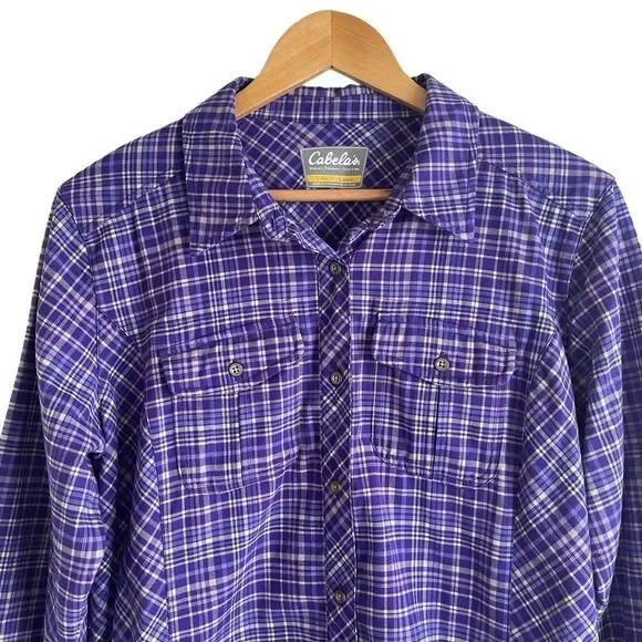 Cabela's Women's Purple and White Checkered Heavier Weight Flannel Shirt - Picture 3 of 5